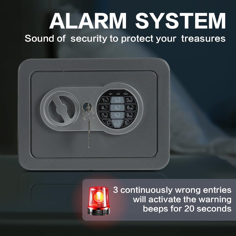 Locksworth 0.23 Cubic Feet Safe Box, Small Safe W/Fireproof Bag, Keys & Pass Code, Digital Electronic Security Money Box for Cash, Document, Home, Office, Hotel Use, Grey, 6.69"D x 9.06"W x 6.69"H - Image 3